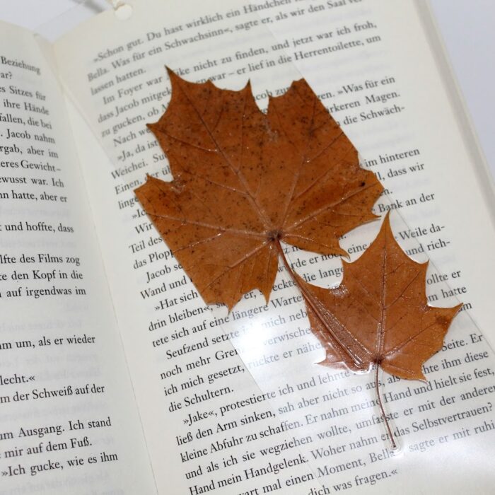 DIY Buchlesezeichen mit Herbstblättern aus Laminierfolie