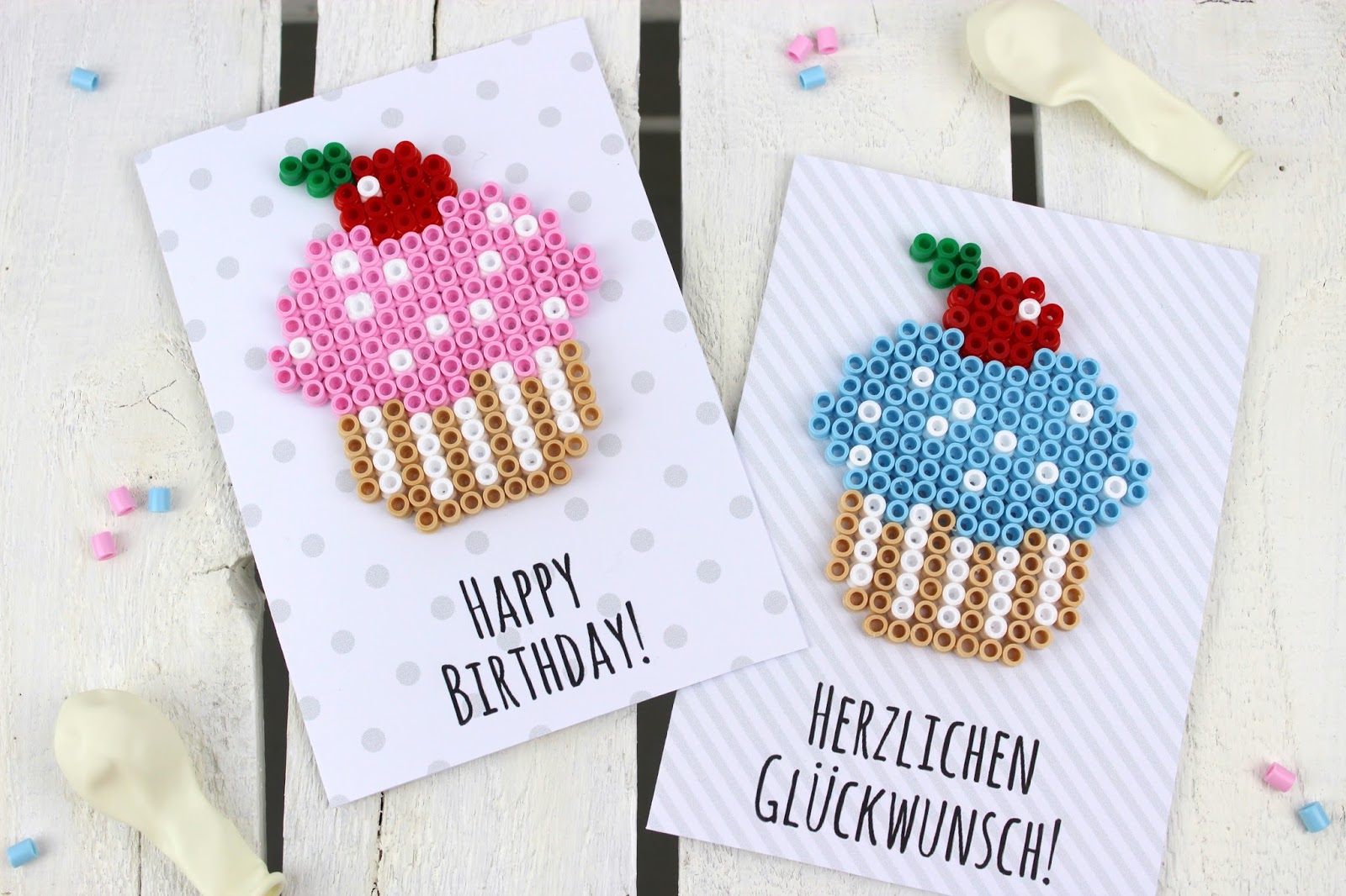 DIY Geburtstagkarten aus Hama Bügelperlen selber machen + kostenlose Vorlage - die perfekte Geschenkidee zum Geburtstag
