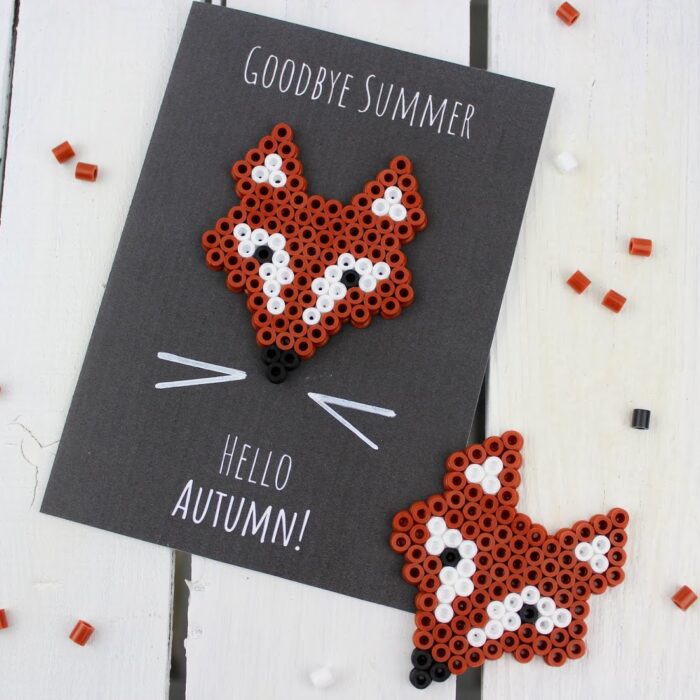 DIY Fuchs Bügelperlen Geschenkkarte - schnelle Bastelidee für den Herbst (+ gratis Vorlage)