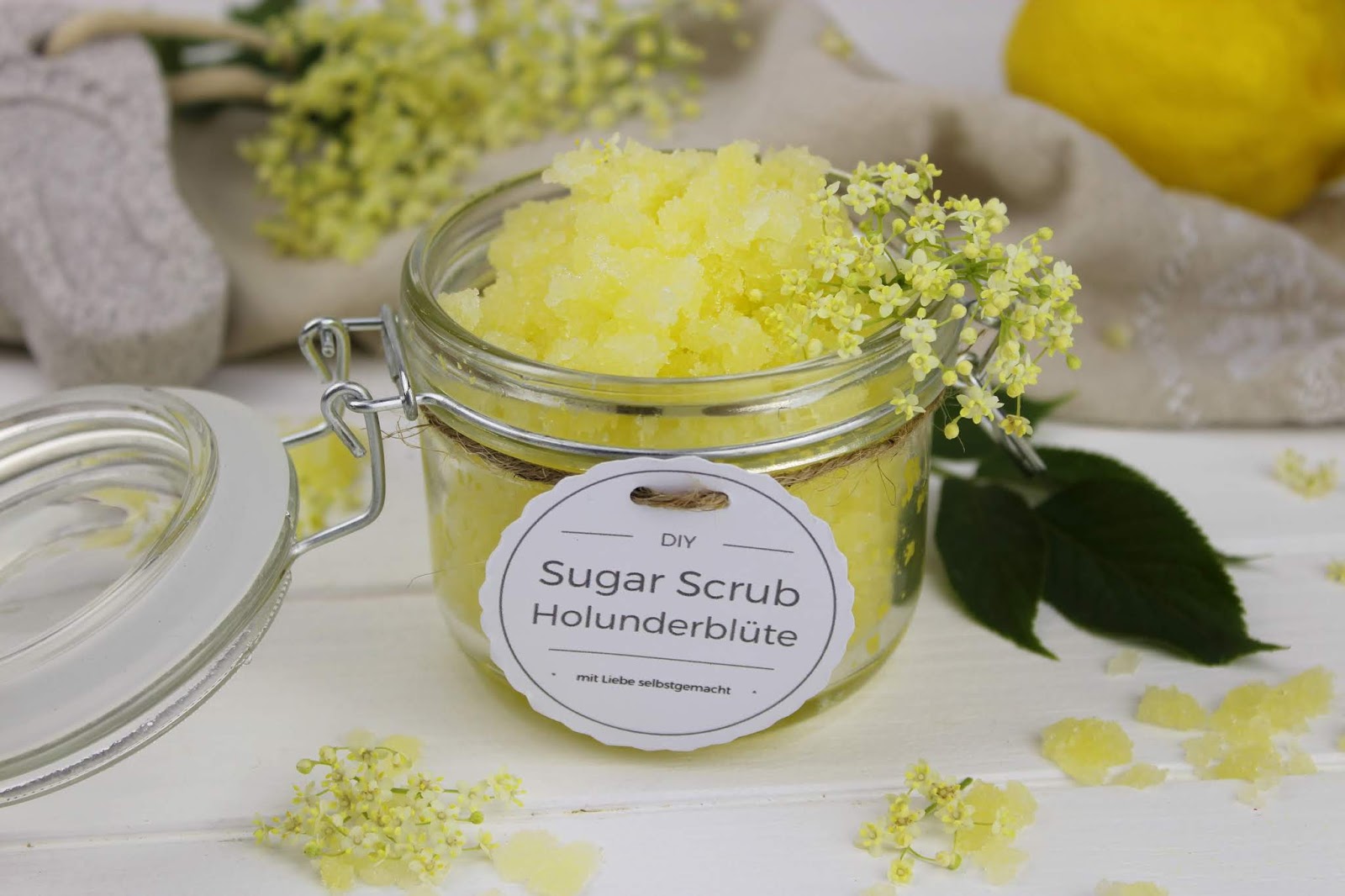 Sugar Scrub, Zuckerpeeling, Holunder, Holunderblüten