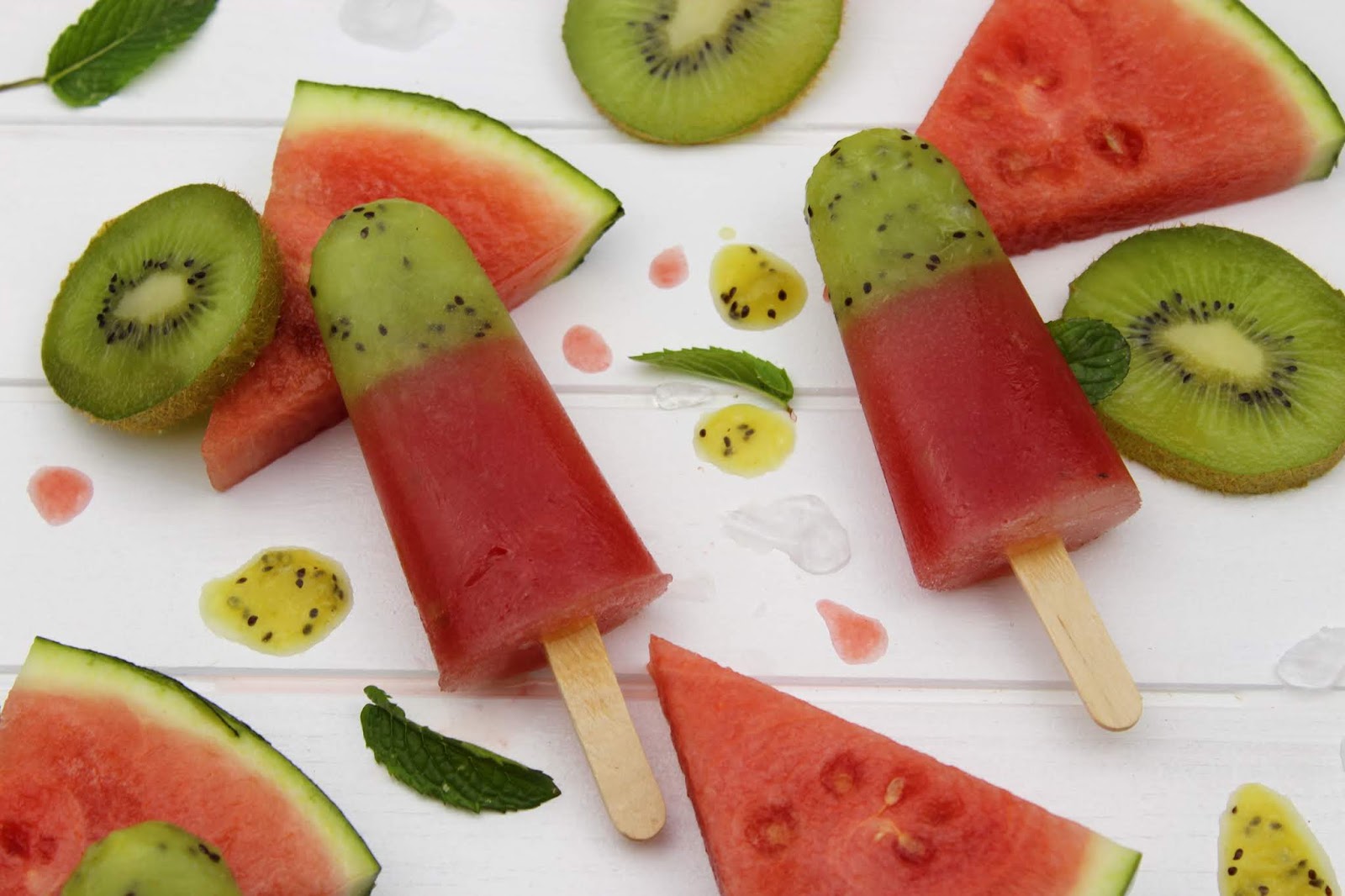 Eis, Stieleis, Wassermelone, Kiwi
