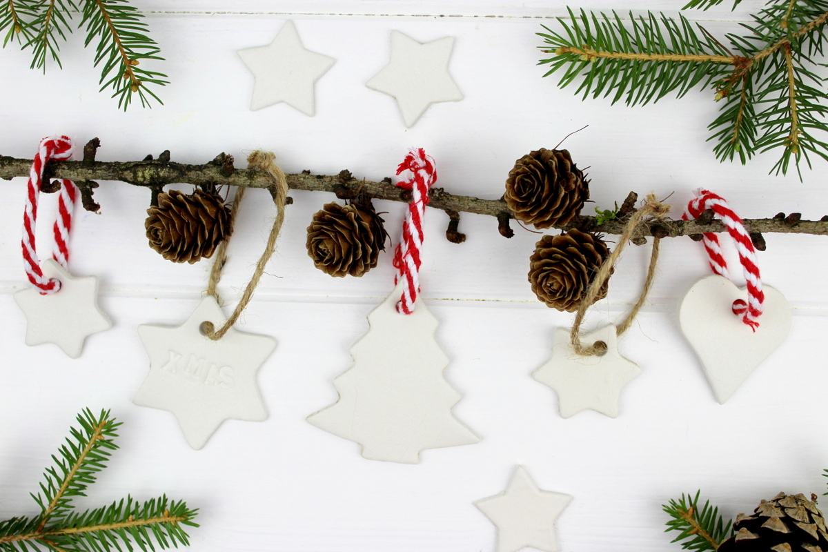 Christbaumanhänger Stern, Herz, Tannenbaum aus Modelliermasse