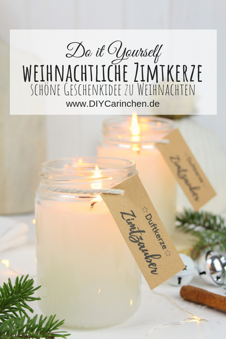 weihnachtliche Zimtkerze als Geschenk in einem Einmachglas