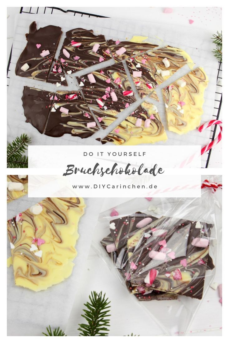 weihnachtliche Bruchschokolade mit weißer- und Zartbitterschokolade