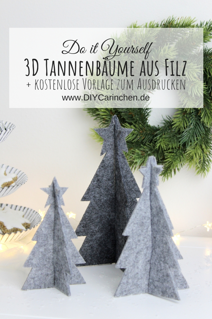 graue selbstgemachte 3D Tannenbäume aus Filz