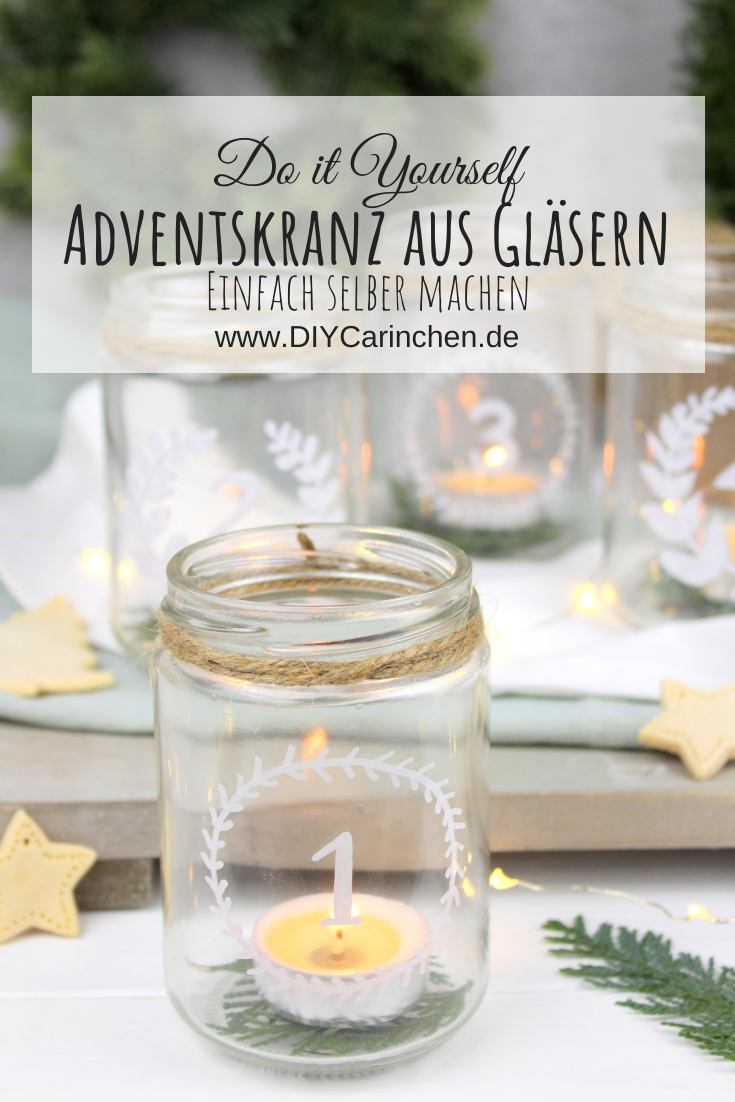 Adventzkranz aus alten Gläsern selber machen