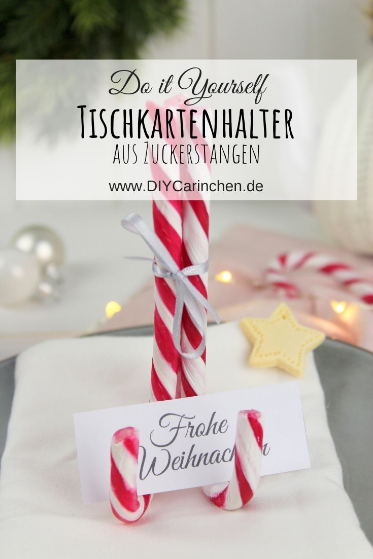 weihnachtliche Tischkartenhalter aus Zuckerstangen