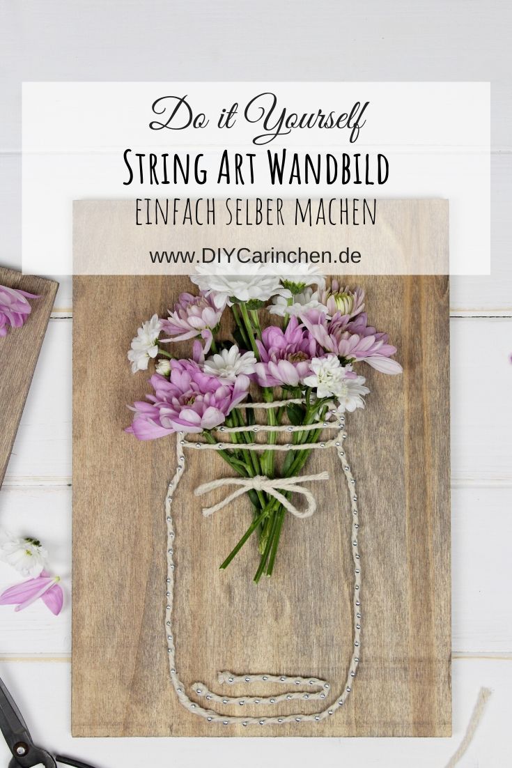 DIY String Art Wandbild Vase mit Blumen