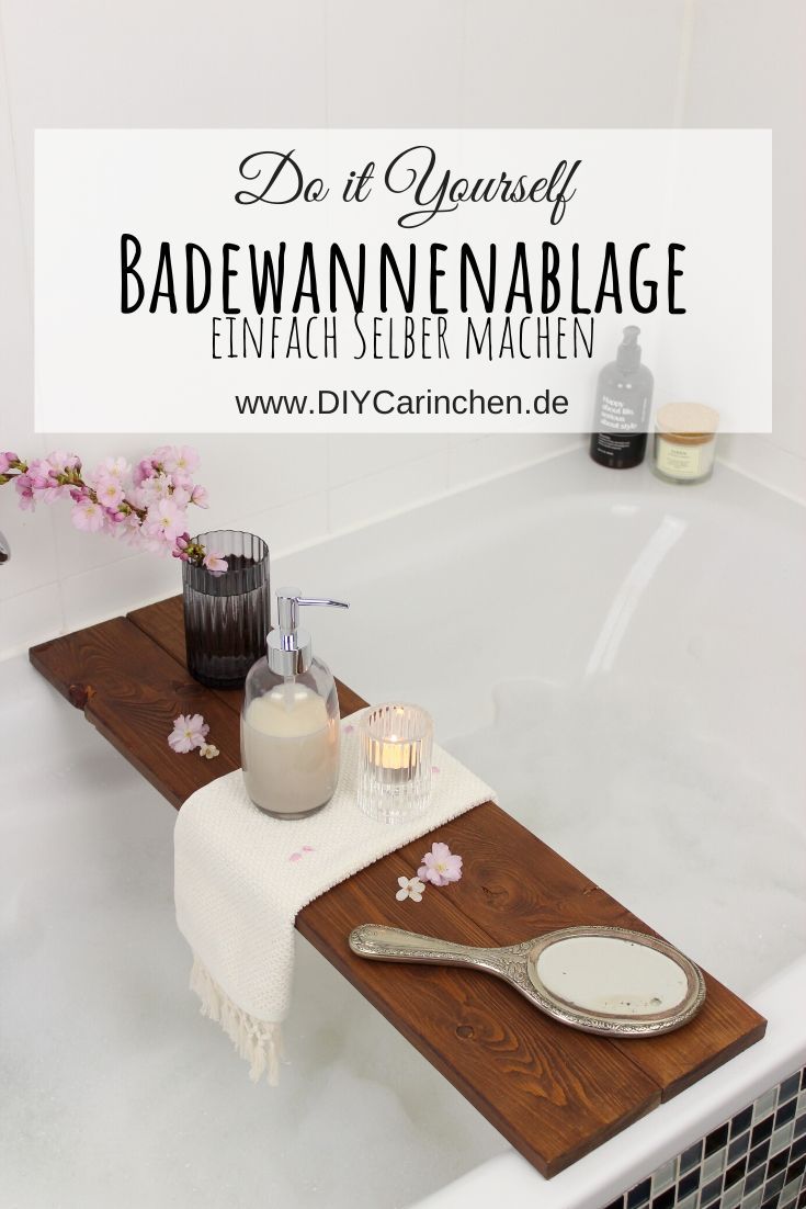 Selbstgemachte Badewannenablage aus Holz
