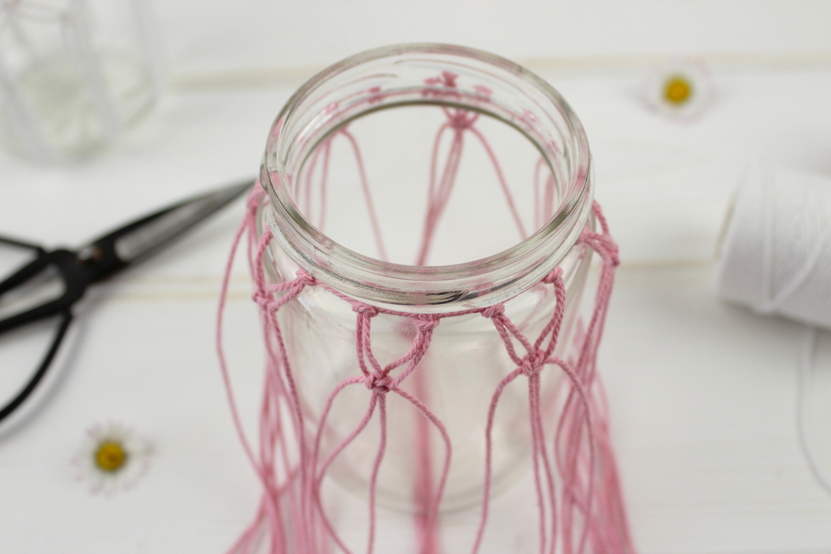 DIY Makramee Windlichter Kreuzknoten knüpfen
