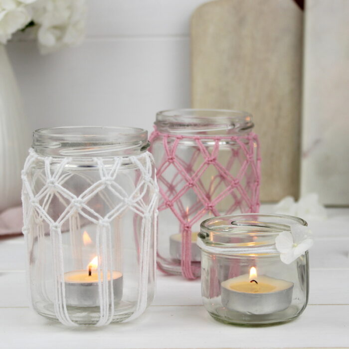 DIY Makramee Windlichter Kreuzknoten knüpfen