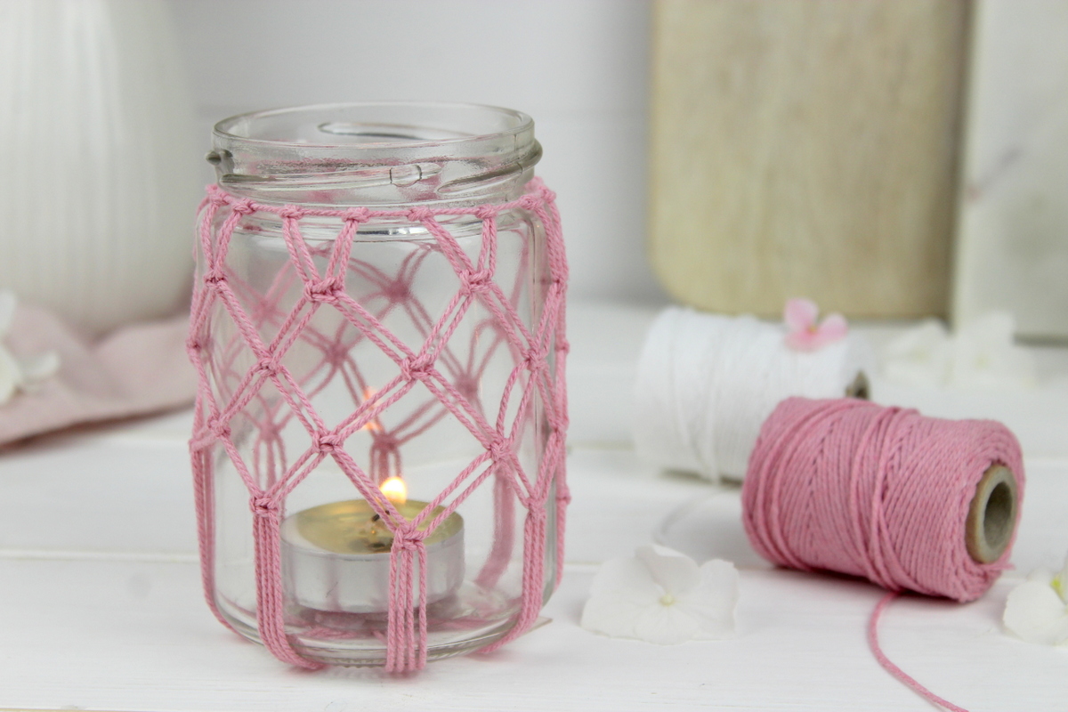 DIY Makramee Windlichter Kreuzknoten knüpfen