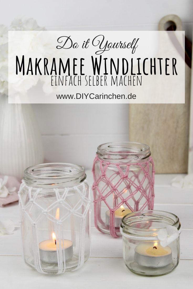 DIY Makramee Windlichter Kreuzknoten knüpfen