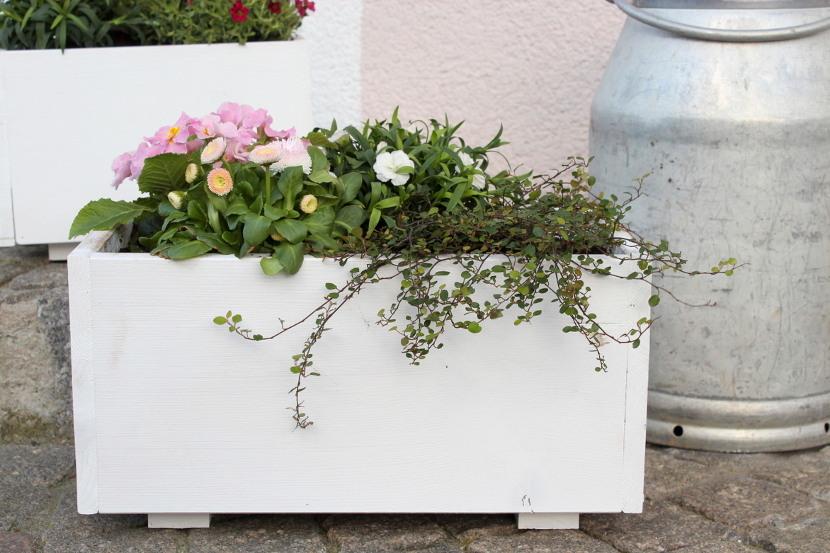 selbstgemachte / selbstgebaute Pflanzkübel aus Holz