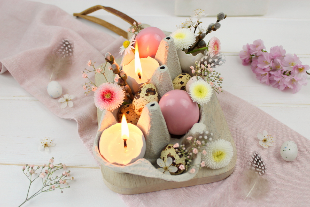 DIY selbstgemachte Osterdeko / Ostereier Kerze / Ostereier Vase und angesprühte Ostereier