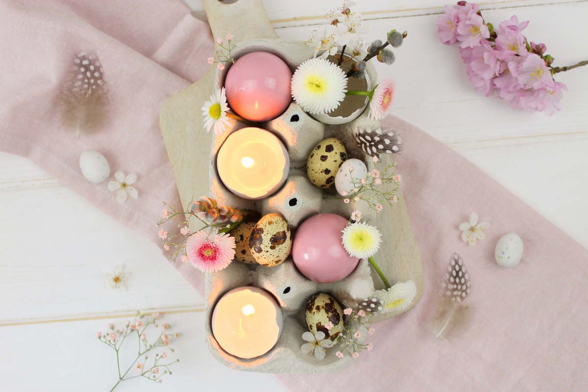 DIY selbstgemachte Osterdeko / Ostereier Kerze / Ostereier Vase und angesprühte Ostereier