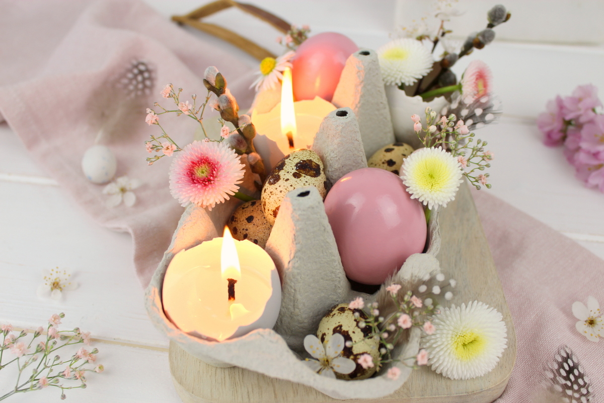 DIY selbstgemachte Osterdeko / Ostereier Kerze / Ostereier Vase und angesprühte Ostereier