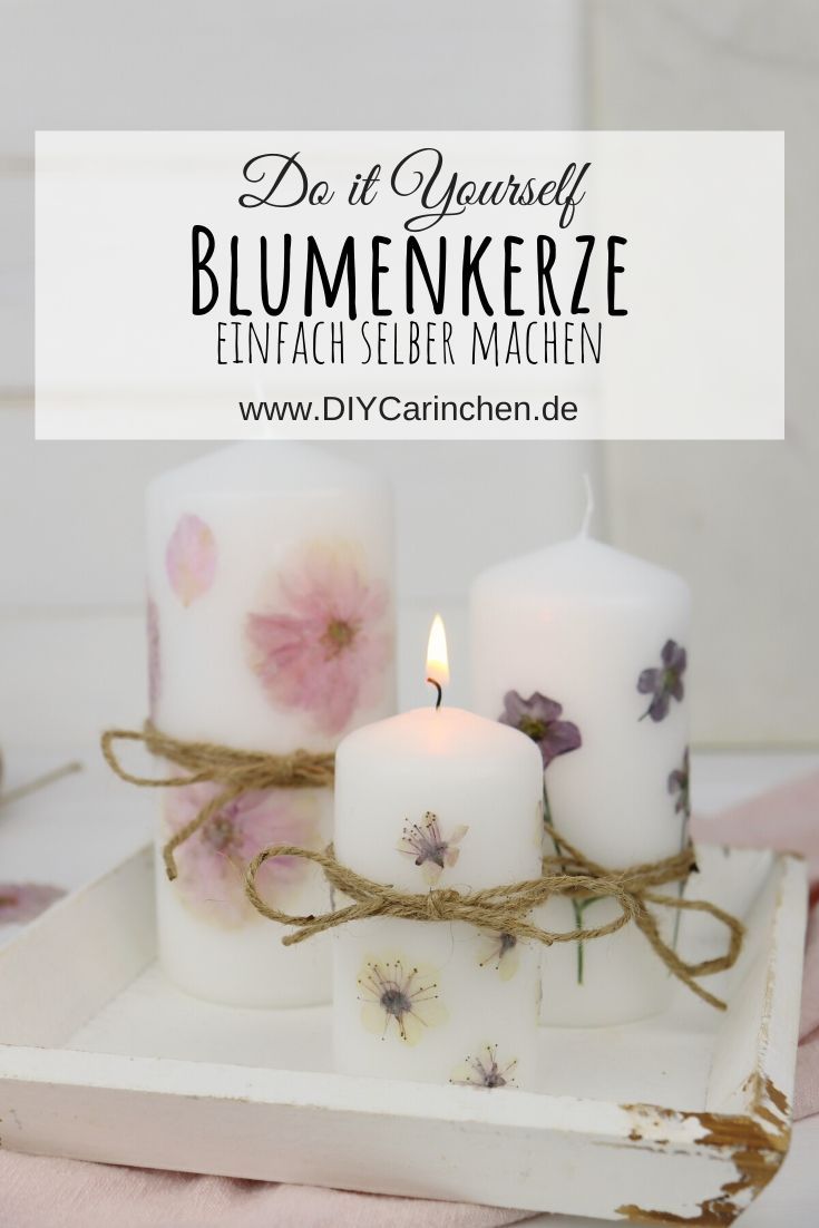 DIY Kerze mit getrockneten Blumen verziert