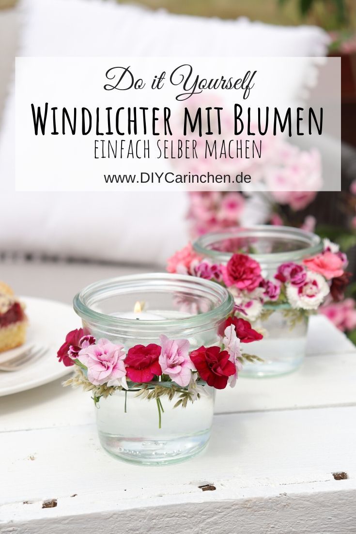 Windlichter mit Blumen / Blumenkranz verzieren