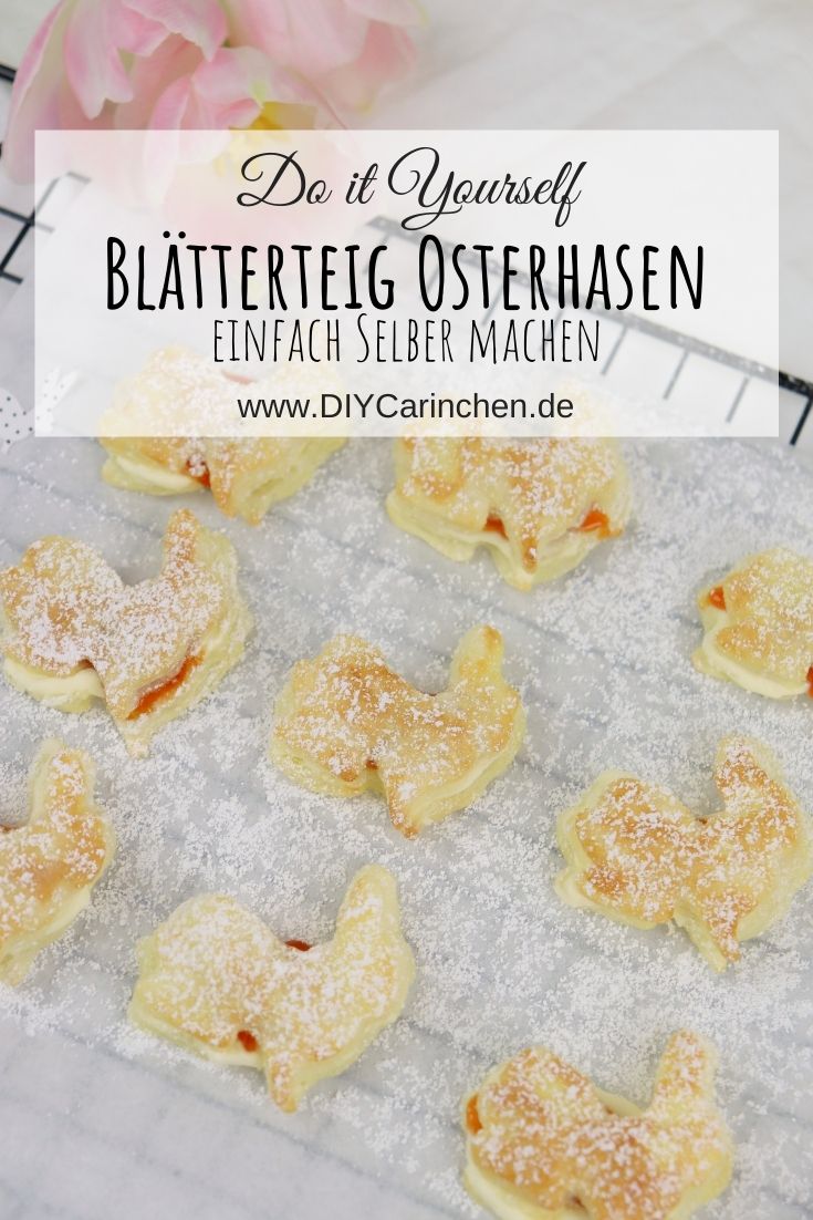 Rezept - leckere Osterhasen aus Blätterteig mit Buttercreme und Hagebutten-Konfitüre