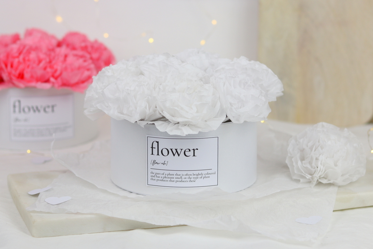 DIY selbstgemachte Flowerbox / Blumenbox / Rosenbox mit Blumen aus Papier (Blumenseide)