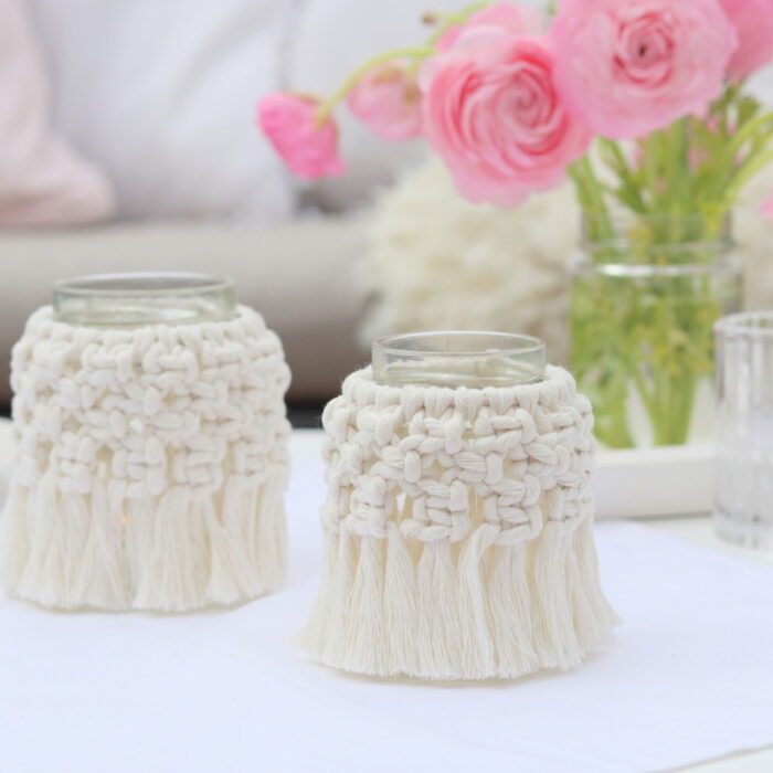 DIY - selbstgemachte Makramee Windlichter mit dem Kreuzknoten