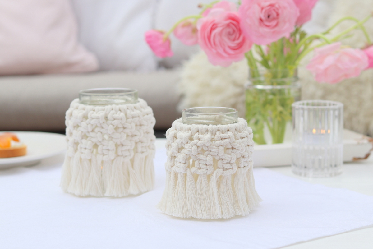 DIY - selbstgemachte Makramee Windlichter mit dem Kreuzknoten