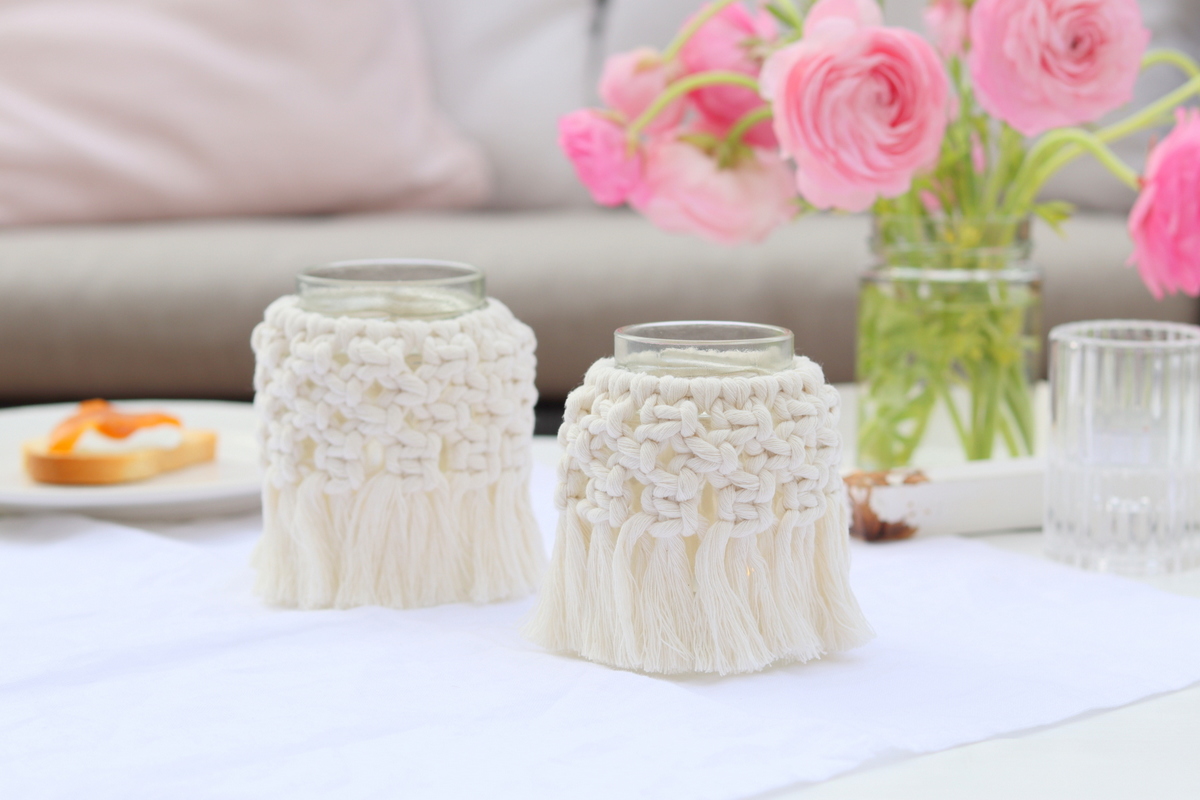 DIY - selbstgemachte Makramee Windlichter mit dem Kreuzknoten 