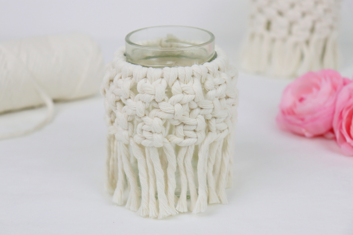 DIY - selbstgemachte Makramee Windlichter mit dem Kreuzknoten