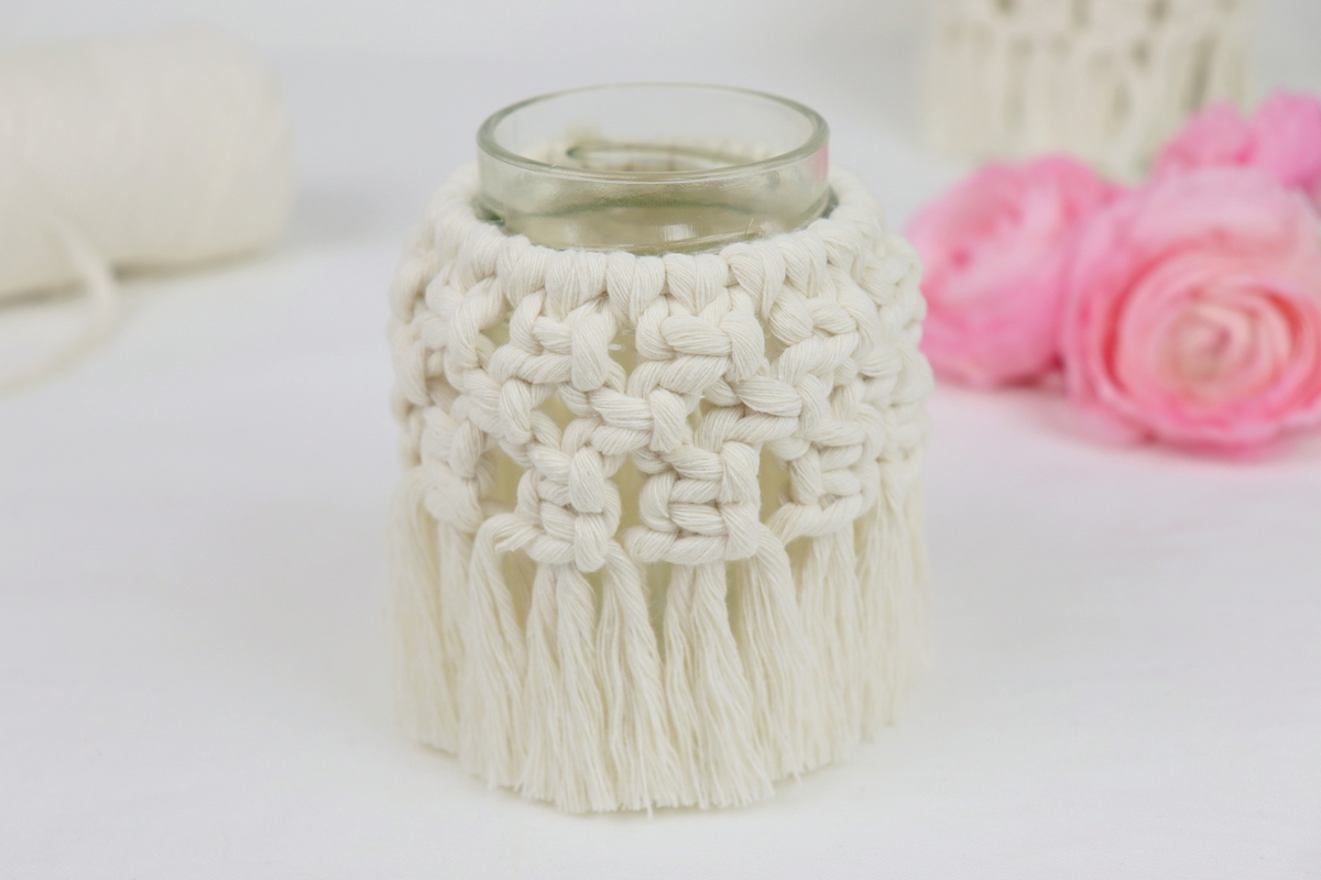 DIY - selbstgemachte Makramee Windlichter mit dem Kreuzknoten