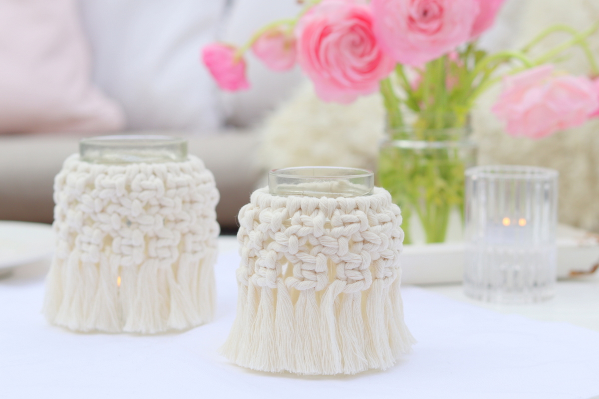 DIY - selbstgemachte Makramee Windlichter mit dem Kreuzknoten 