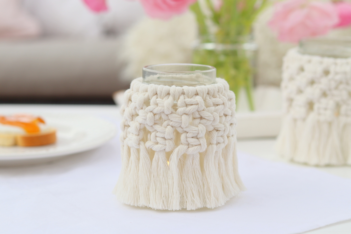 DIY - selbstgemachte Makramee Windlichter mit dem Kreuzknoten 