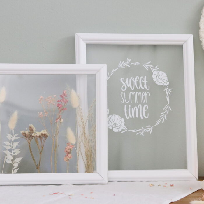 DIY selbstgemachte Doppelglas Bilderrahmen aus Plexiglas und Stuck mit Trockenblumen