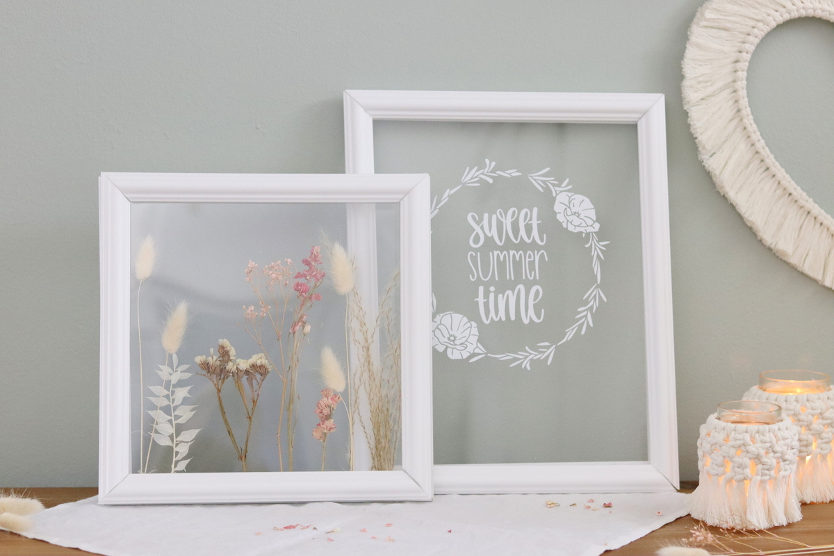 DIY selbstgemachte Doppelglas Bilderrahmen aus Plexiglas und Stuck mit Trockenblumen