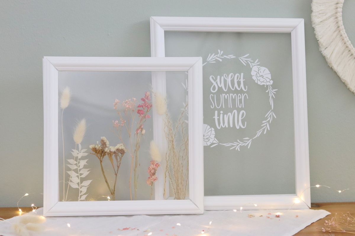 DIY selbstgemachte Doppelglas Bilderrahmen aus Plexiglas und Stuck mit Trockenblumen