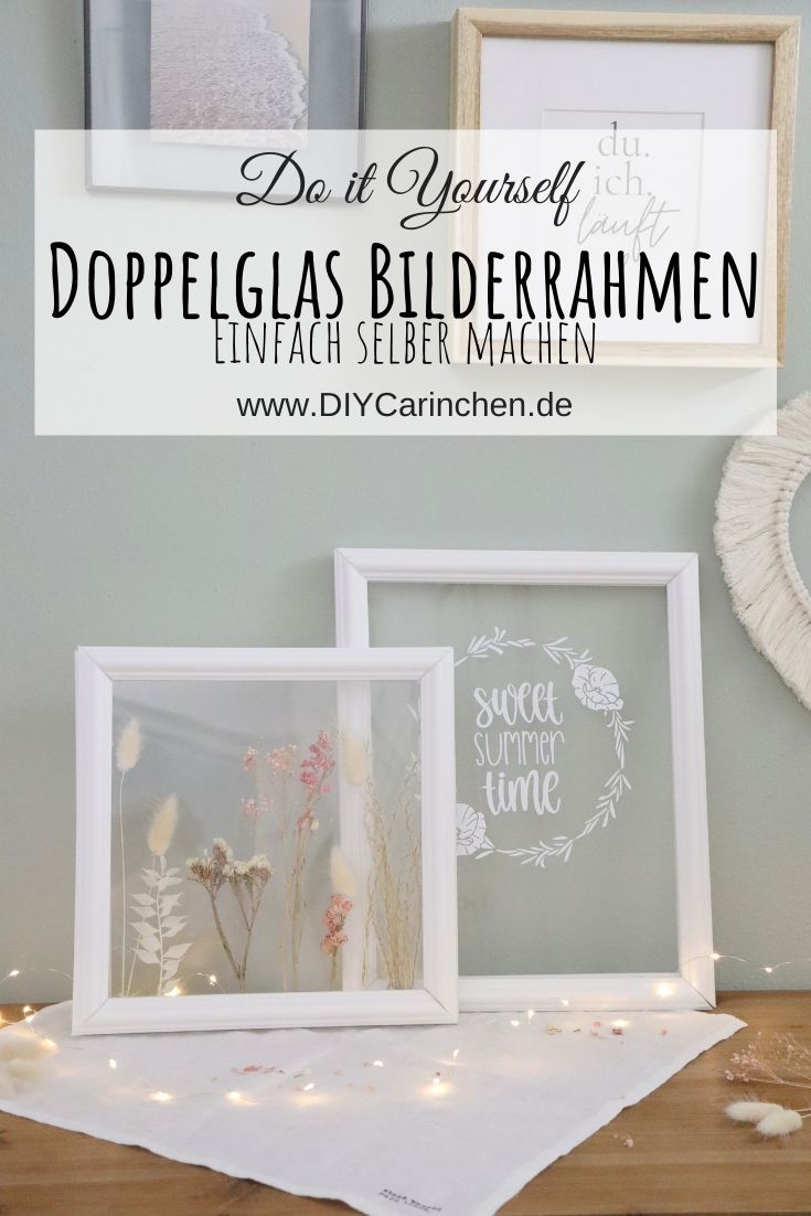 DIY selbstgemachte Doppelglas Bilderrahmen aus Plexiglas und Stuck mit Trockenblumen
