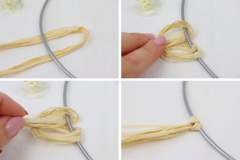 DIY - selbstgemachter runder Spiegel mit Raffia / Bast im Boho-Stil