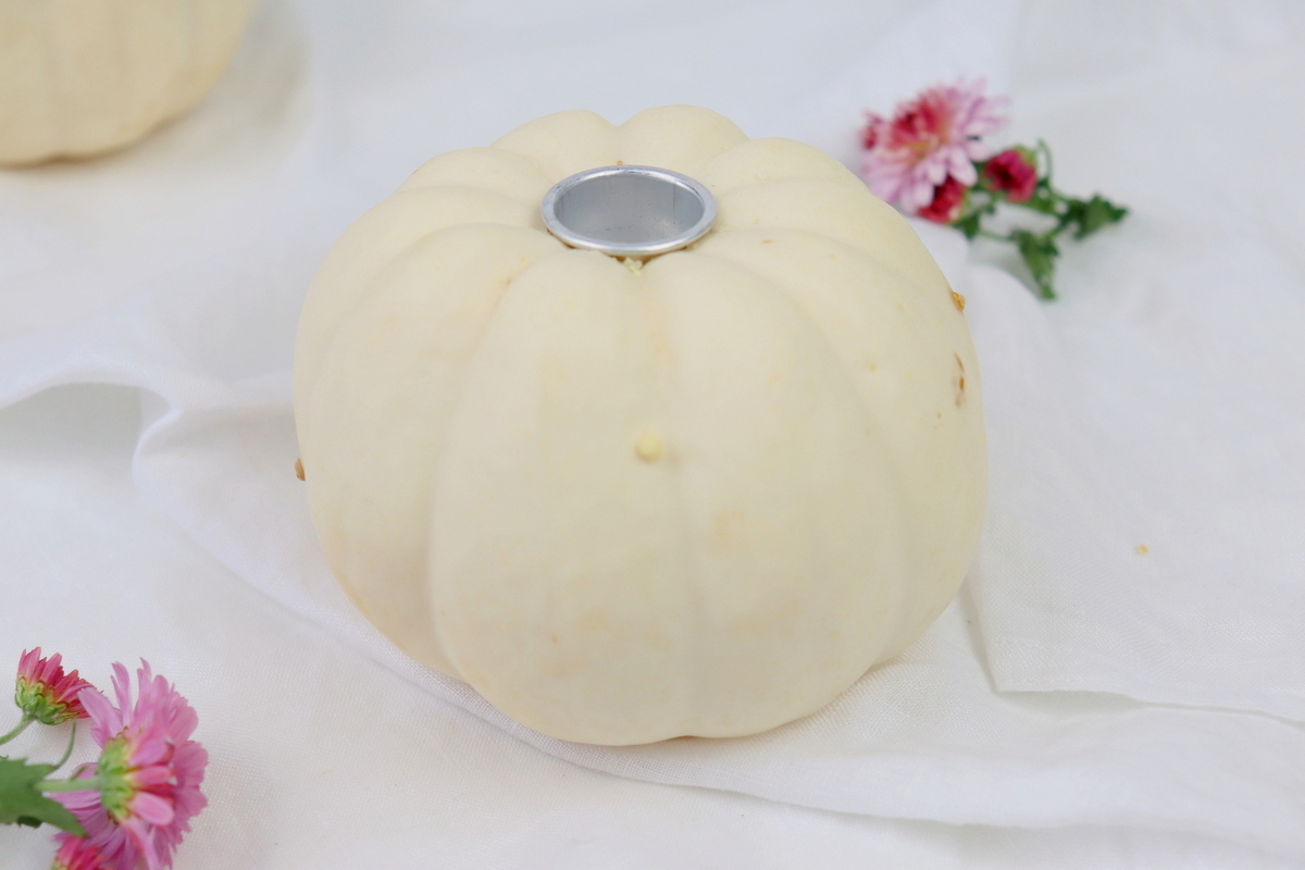 DIY Anleitung - aus einem Kürbis einen Kerzenhalter einfach selber machen und mit dem Plotter und Blumen verzieren