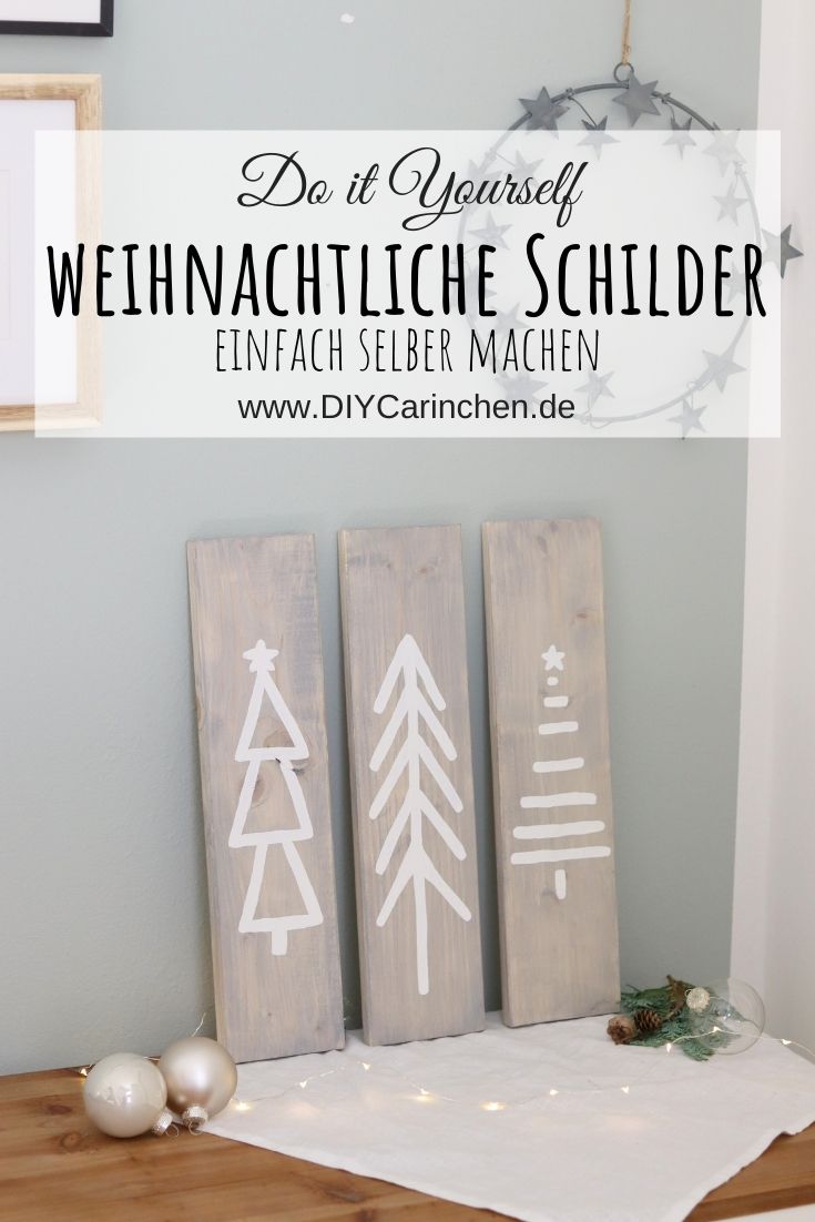 DIY selbstgemachte weihnachtliche Schilder aus Holz im Skandi Stil