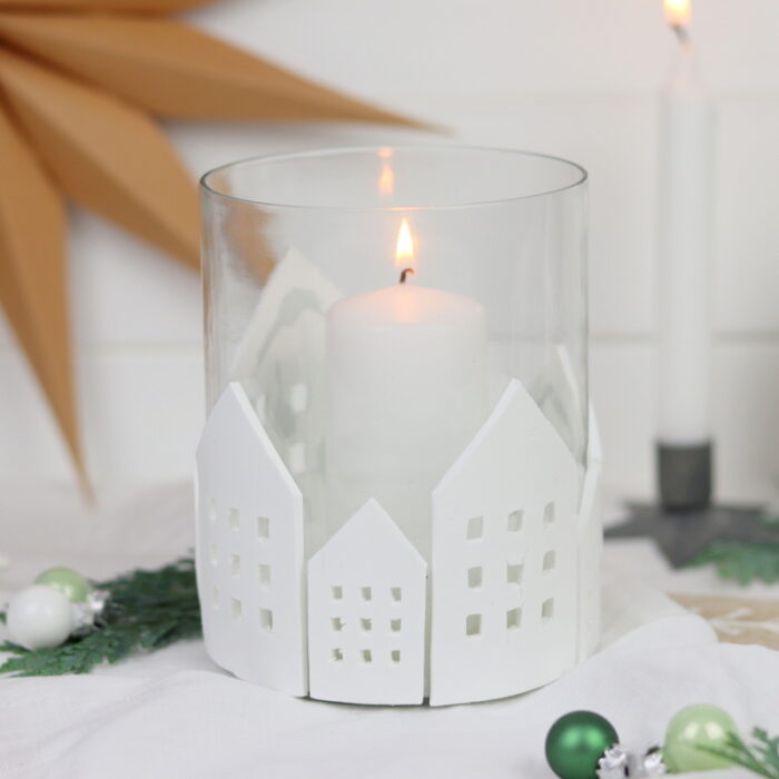 DIY Anleitung - Windlicht mit selbstgemachten Lichthäusern aus Modelliermasse