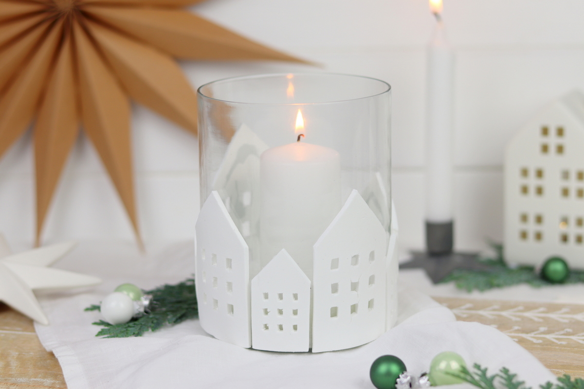 DIY Anleitung - Windlicht mit selbstgemachten Lichthäusern aus Modelliermasse