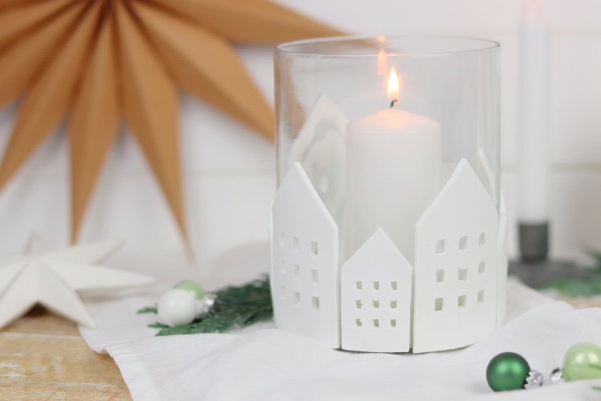 DIY Anleitung - Windlicht mit selbstgemachten Lichthäusern aus Modelliermasse
