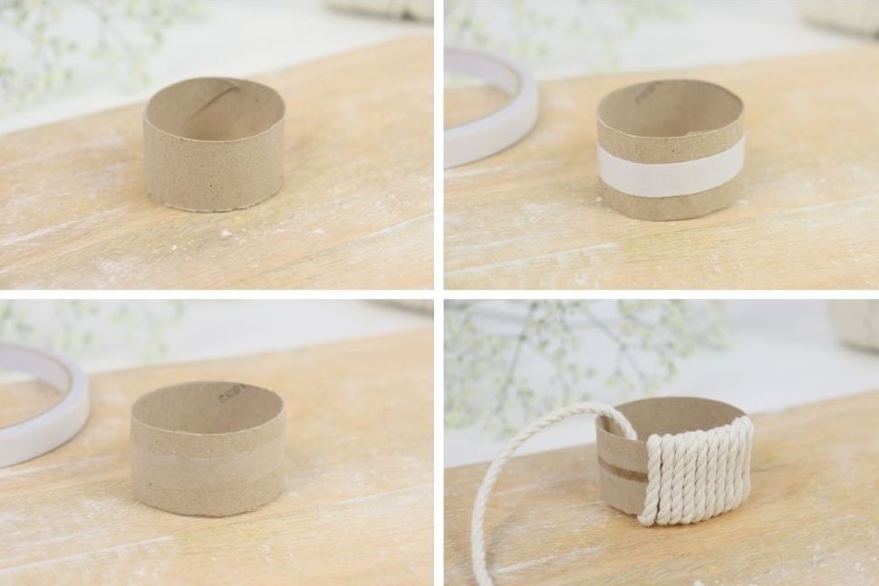 DIY - selbstgemachter Serviettenring aus einer Klopapierrolle + Serviette zu einer Schleife gefaltet