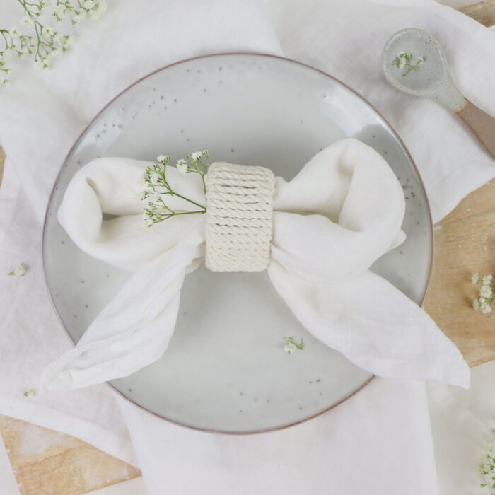 DIY - selbstgemachter Serviettenring aus einer Klopapierrolle + Serviette zu einer Schleife gefaltet