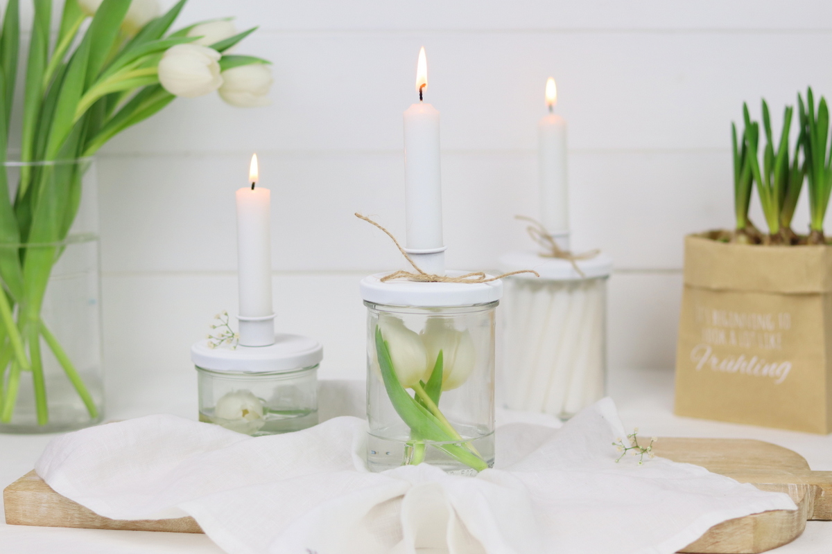 DIY selbstgemachte Upcycling Kerzenhalter Glas mit Deckel