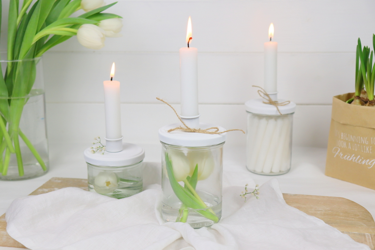 DIY selbstgemachte Upcycling Kerzenhalter Glas mit Deckel