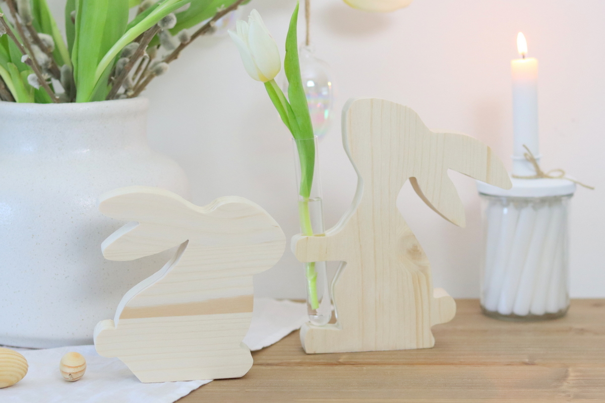 DIY - selbstgemachte Vase in Hasenform aus Holz zu Ostern 