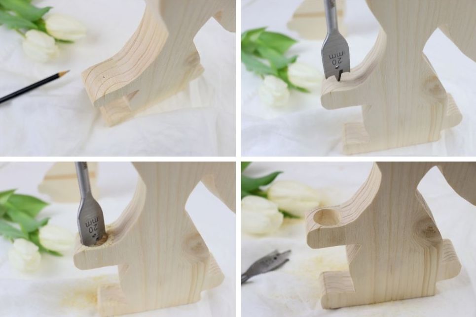 DIY - selbstgemachte Vase in Hasenform aus Holz zu Ostern 