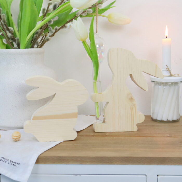 DIY - selbstgemachte Vase in Hasenform aus Holz zu Ostern
