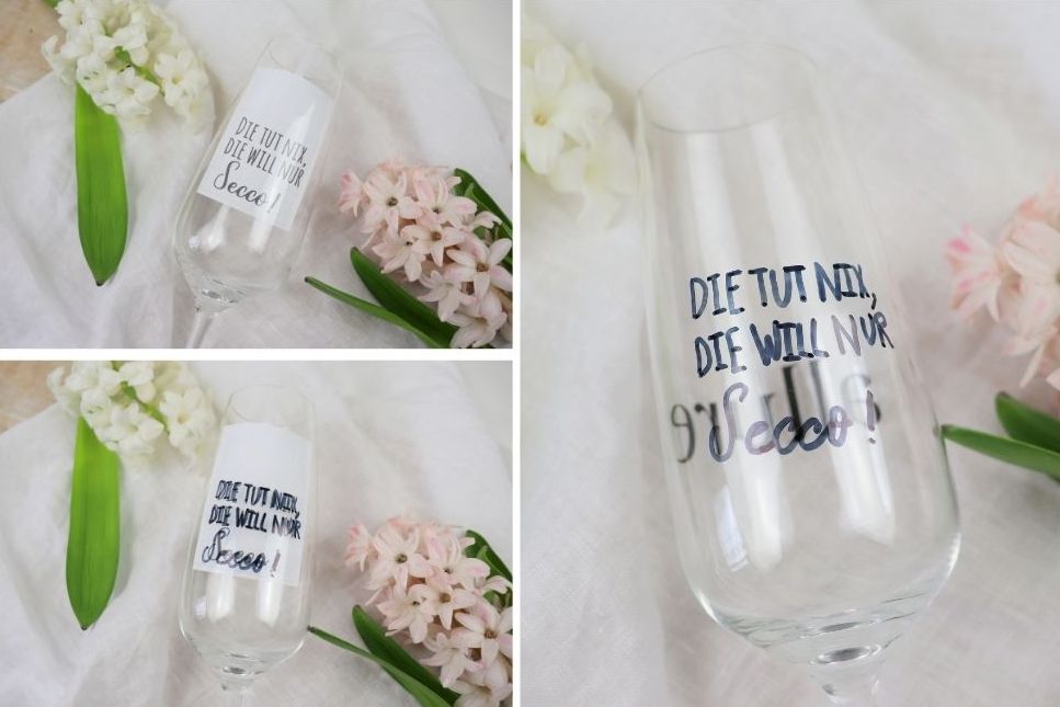 DIY - individualisierte Sektgläser mit dem Plotter oder Permanentmarker / Marker einfach selber machen + kostenlose Vorlage